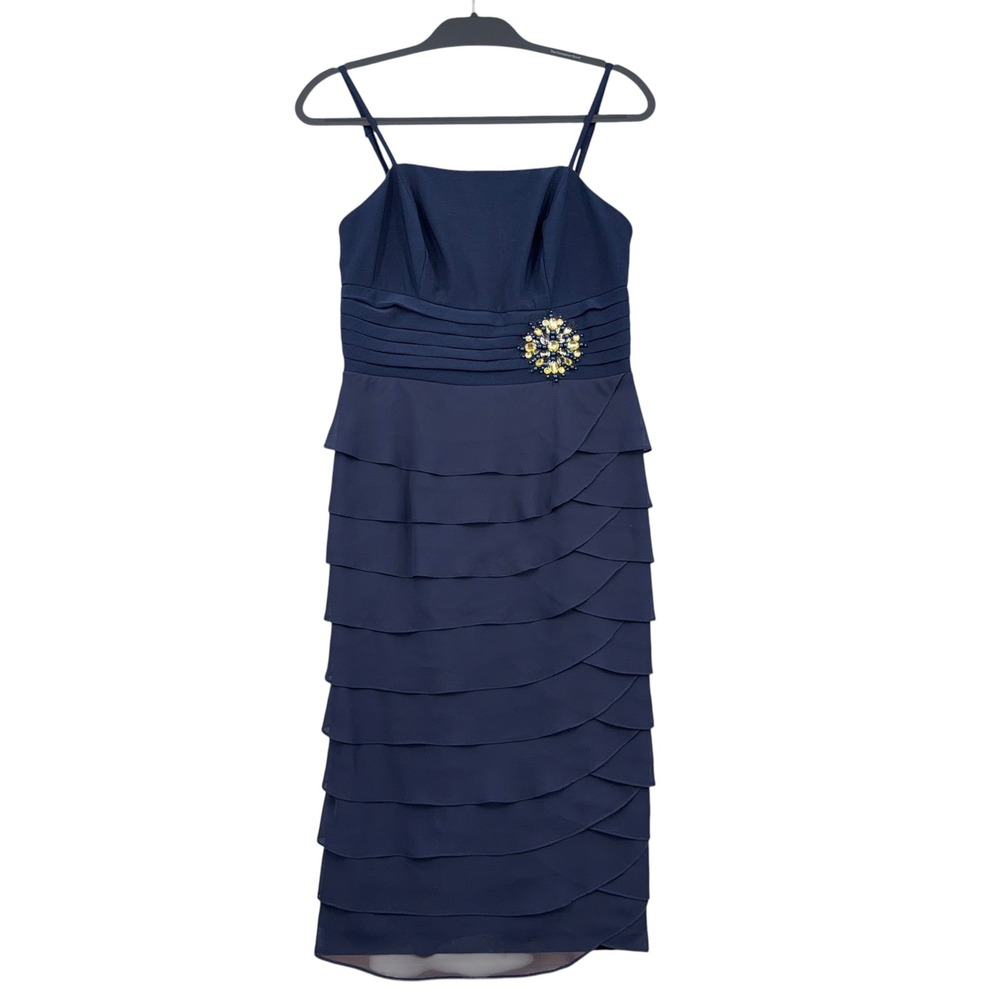 Jessica Howard Tiered Sheath Women 8P Polyester Navy Blue Dress